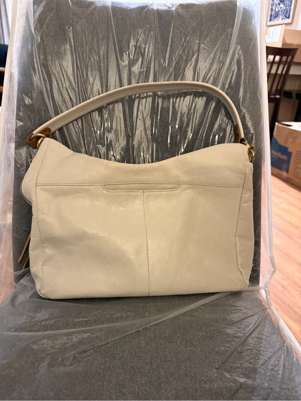 Classic HOBO Cream Leather Shoulder Bag - Women